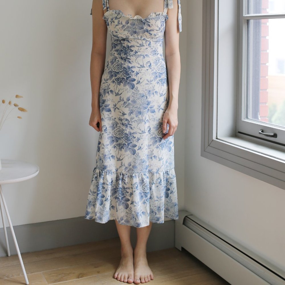 Romantic French Toile Inspired Floral Midi Sundress